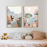 现代北欧客厅装饰画ins风格卧室床头挂画可爱动物插画儿童房墙画