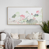现代简约小清新荷花装饰画大横幅客厅沙发背景墙挂画大气餐厅壁画