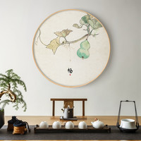 新中式圆形葫芦客厅装饰画彩绘玄关过道背景挂画餐厅书房禅意壁画
