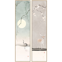 四幅客厅挂画新中式长条玄关画四条屏古风鹤鹿日式禅意茶室装饰画