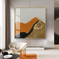 现代简约轻奢玄关装饰画黄橙色北欧正方形组合客厅挂画餐厅墙壁画