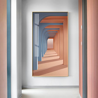 北欧风景建筑玄关装饰画极简ins莫兰迪延伸拱门长条床头挂画撞色