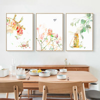 日式文艺小清新餐厅装饰画新中式原木风客厅饭厅动物兔子温馨壁画