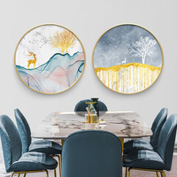 圆形装饰画麋鹿招财轻奢玄幻客厅画现代简约卧室壁画北欧风景餐厅