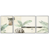 日系原木风沙发背景墙装饰画新中式中国风徽派客厅墙画床头芭蕉叶