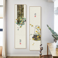 花卉新中式过道玄关装饰画古风春天竖版民宿酒店别墅客厅墙壁挂画