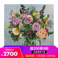 墨斗鱼艺术王晶布面油画花卉静物瓶花古典风格手工装裱画框欧式风格家庭装饰画纯手绘50