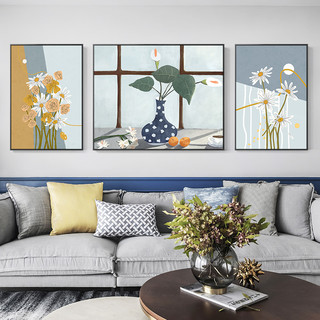 北欧轻奢沙发背景墙装饰画现代简约小清新壁画创意餐厅客厅三联画