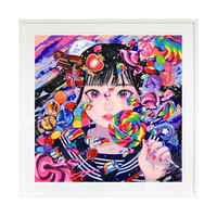 墨斗鱼艺术巽千沙都chisato tatsumi作品《还不想长大》限量版画60版亲笔签名家庭装饰画 白色实木框