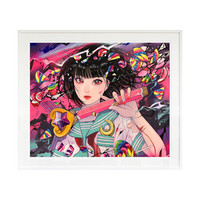 墨斗鱼艺术巽千沙都chisato tatsumi作品《魔法少女》限量版画60版亲笔签名家庭装饰画 白色实木框