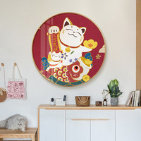 招财猫客厅装饰画红色圆形餐厅新房家居礼物墙面装饰挂画开业礼品