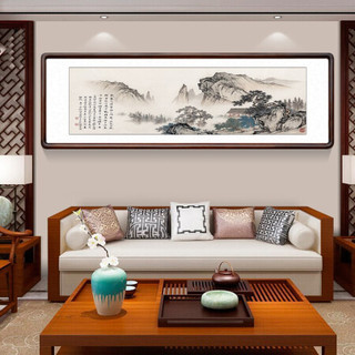 积善 新中式客厅装饰画沙发背景墙字画国画山水画现代办公室字画书房挂画壁画借问西湖风景画风水靠山图 望云楼 215*65cm/幅（实木外框+有机玻璃）