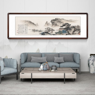 积善 新中式客厅装饰画沙发背景墙字画国画山水画现代办公室字画书房挂画壁画借问西湖风景画风水靠山图 望云楼 215*65cm/幅（实木外框+有机玻璃）