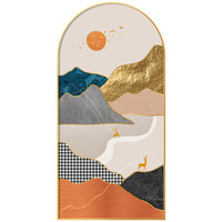 现代轻奢玄关画竖版过道走廊装饰画金山麋鹿高端竖版入户进门挂画