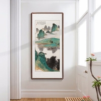 积善 现代中式花鸟玄关装饰画竖版走廊过道挂画字画客厅茶室卧室餐厅壁画画 阳朔东山 125*65cm/幅(实木有框+有机玻璃)