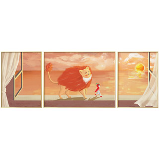 现代北欧温馨客厅装饰画治愈高级横幅三联组合画房间装饰挂画猫咪