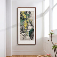 积善 现代中式花鸟玄关装饰画竖版走廊过道挂画字画客厅茶室卧室餐厅壁画画 幽谷春深 165*80cm/幅(实木有框+有机玻璃)