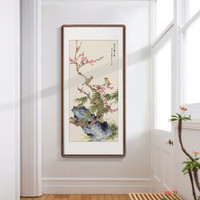 积善 现代中式花鸟玄关装饰画竖版走廊过道挂画字画客厅茶室卧室餐厅壁画画 鸣莺枝头舞 125*65cm/幅(实木有框+有机玻璃)