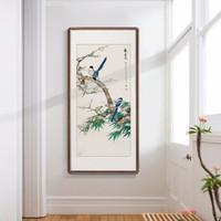 积善 现代中式花鸟玄关装饰画竖版走廊过道挂画字画客厅茶室卧室餐厅壁画画 报春图A 105*50cm/幅(实木有框+有机玻璃)