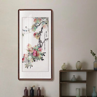 积善 现代中式花鸟玄关装饰画竖版走廊过道挂画字画客厅茶室卧室餐厅壁画画 金秋图 165*80cm/幅(实木有框+有机玻璃)