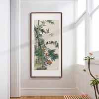 积善 现代中式花鸟玄关装饰画竖版走廊过道挂画字画客厅茶室卧室餐厅壁画画 抚育图 165*80cm/幅(实木有框+有机玻璃)