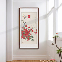 积善 现代中式花鸟玄关装饰画竖版走廊过道挂画字画客厅茶室卧室餐厅壁画画 比翼连理枝 165*80cm/幅(实木有框+有机玻璃)