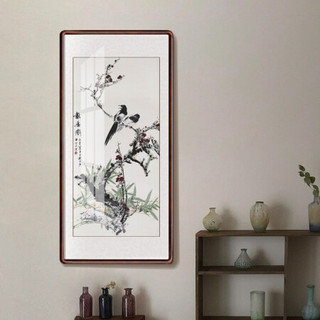 积善 现代中式花鸟玄关装饰画竖版走廊过道挂画字画客厅茶室卧室餐厅壁画画 报春图B 125*65cm/幅(实木有框+有机玻璃)