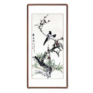 积善 现代中式花鸟玄关装饰画竖版走廊过道挂画字画客厅茶室卧室餐厅壁画画 报春图B 125*65cm/幅(实木有框+有机玻璃)