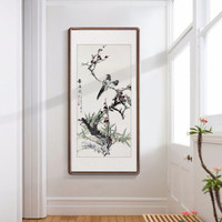 积善 现代中式花鸟玄关装饰画竖版走廊过道挂画字画客厅茶室卧室餐厅壁画画 报春图B 125*65cm/幅(实木有框+有机玻璃)