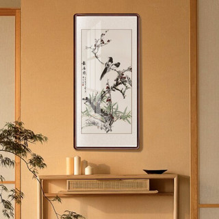 积善 现代中式花鸟玄关装饰画竖版走廊过道挂画字画客厅茶室卧室餐厅壁画画 报春图B 125*65cm/幅(实木有框+有机玻璃)