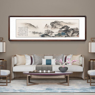 积善 新中式客厅装饰画沙发背景墙字画国画山水画现代办公室字画书房挂画壁画借问西湖风景画风水靠山图 望云楼 215*65cm/幅（实木外框+有机玻璃）