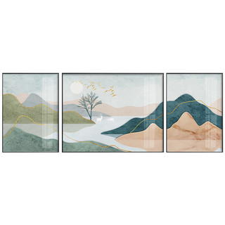 大理石纹客厅沙发背景墙挂画北欧风格轻奢山川抽象风景三联装饰画