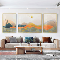 北欧风轻奢客厅沙发背景墙挂画现代橙色抽象三联画莫兰迪色装饰画