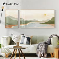 北欧组合客厅背景墙挂画现代绿色清新装饰画沙发后面的风景山水画