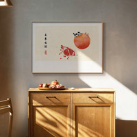 事事如意餐厅客厅装饰画新中式石榴柿子壁画日式吉祥寓意水果挂画