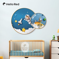 创意宇航员儿童房装饰画星球探险男孩床头壁画个性挂墙搭配带时钟