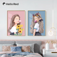 吹泡泡女孩北欧卧室装饰画少女心儿童房房间墙画温馨床头背景挂画