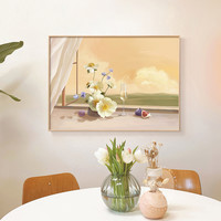 风景花卉窗户植物北欧餐厅装饰画背景壁画现代简约饭厅餐桌挂画