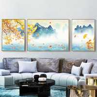 山水画风水靠山客厅装饰画中式牡丹花九鱼图墙画沙发背景挂画锦鲤