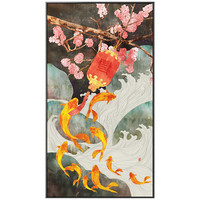 海龙红新中式客厅装饰画民俗古风樱花日式卧室墙面背景壁画九鱼图