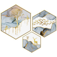 海龙红北欧卧室装饰画玄幻轻奢餐厅画六边形鞋柜上方墙面组合挂画