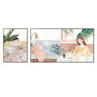小欢喜北欧风格餐厅装饰画现代清新客厅墙上墙画温馨简约饭厅插画