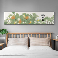 新中式主卧装饰画横版客厅背景植物莲花北欧卧室床头挂画现代艺术