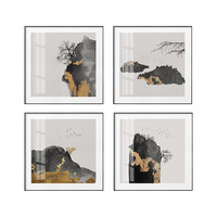 新中式轻奢玄关装饰画风景禅意山水走廊墙面挂画客厅背景墙壁画