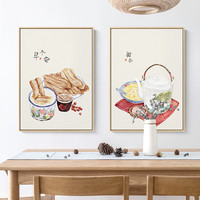 新中式餐厅装饰画饭厅墙壁餐桌墙面背景厨房壁画豆浆油条家庭墙画