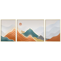 现代轻奢大气客厅装饰画沙发后面三联画橙色墙上办公室挂画山水画