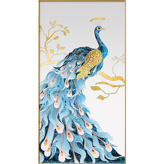 孔雀入户玄关装饰画现代简约轻奢客厅竖版过道走廊壁画寓意好挂画