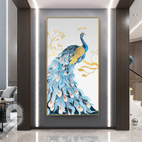 孔雀入户玄关装饰画现代简约轻奢客厅竖版过道走廊壁画寓意好挂画