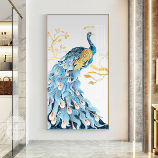 孔雀入户玄关装饰画现代简约轻奢客厅竖版过道走廊壁画寓意好挂画