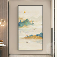 现代轻奢大气玄关单幅挂画靠山寓意金鹿壁画2021高端背景墙装饰画